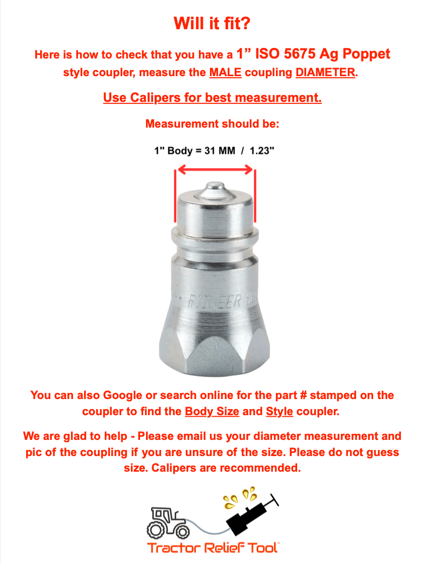 1" ISO 5675 Ag Pioneer Poppet Hydraulic Quick Coupler Pressure Decompression Relief Release Tool