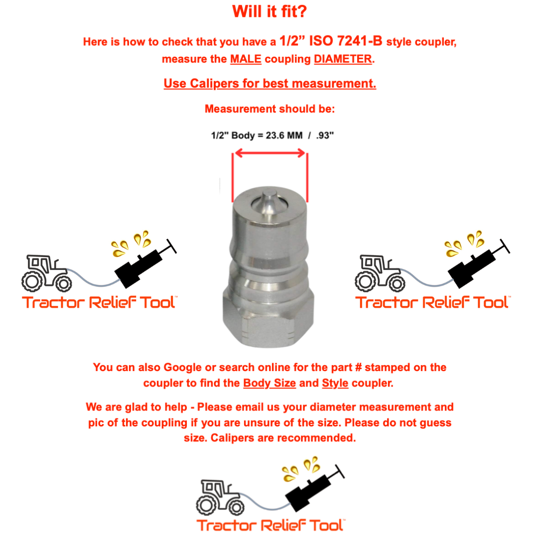 1/2" ISO 7241-B Hydraulic Quick Coupler Pressure Decompression Relief Release Tool