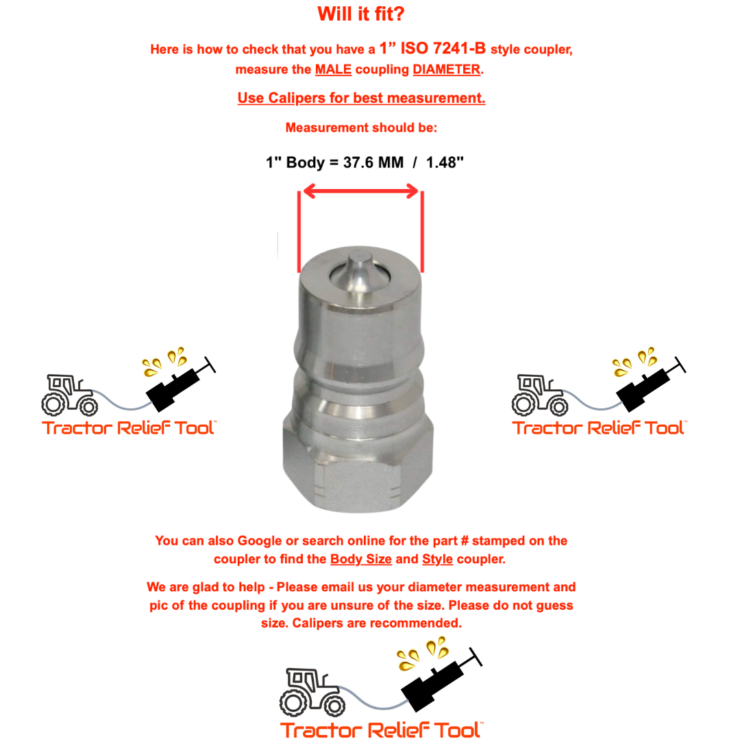 1" ISO 7241-B Hydraulic Quick Coupler Pressure Decompression Relief Release Tool