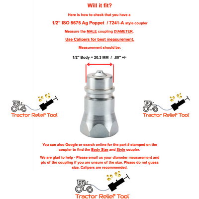 1/2" ISO 7241-A / 5675 Ag Pioneer Poppet Size Hydraulic Quick Coupling Pressure Decompression Relief Release Tool