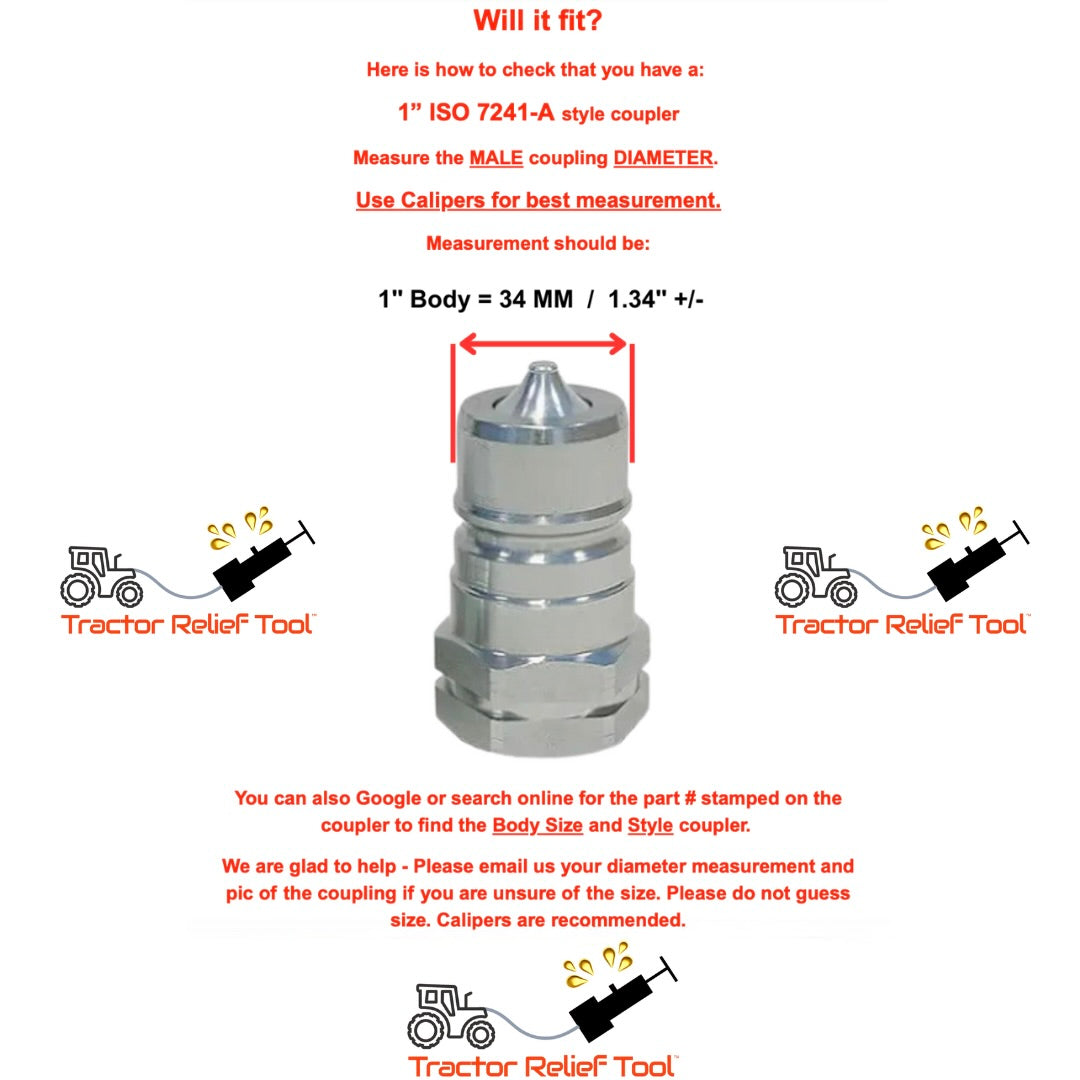1" ISO 7241-A Hydraulic Quick Coupler Pressure Decompression Relief Release Tool