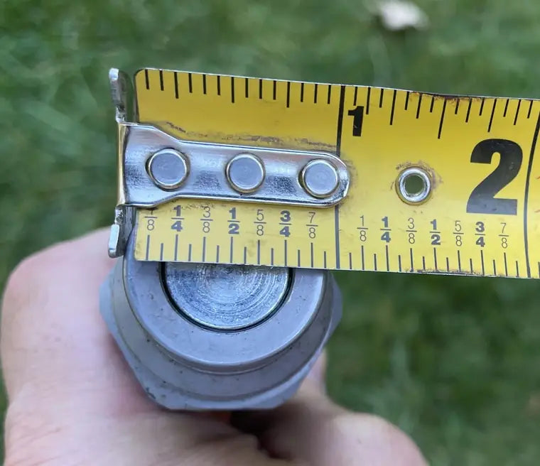 Example photo 2 alternative: tape measure held straight across the end of the male coupler