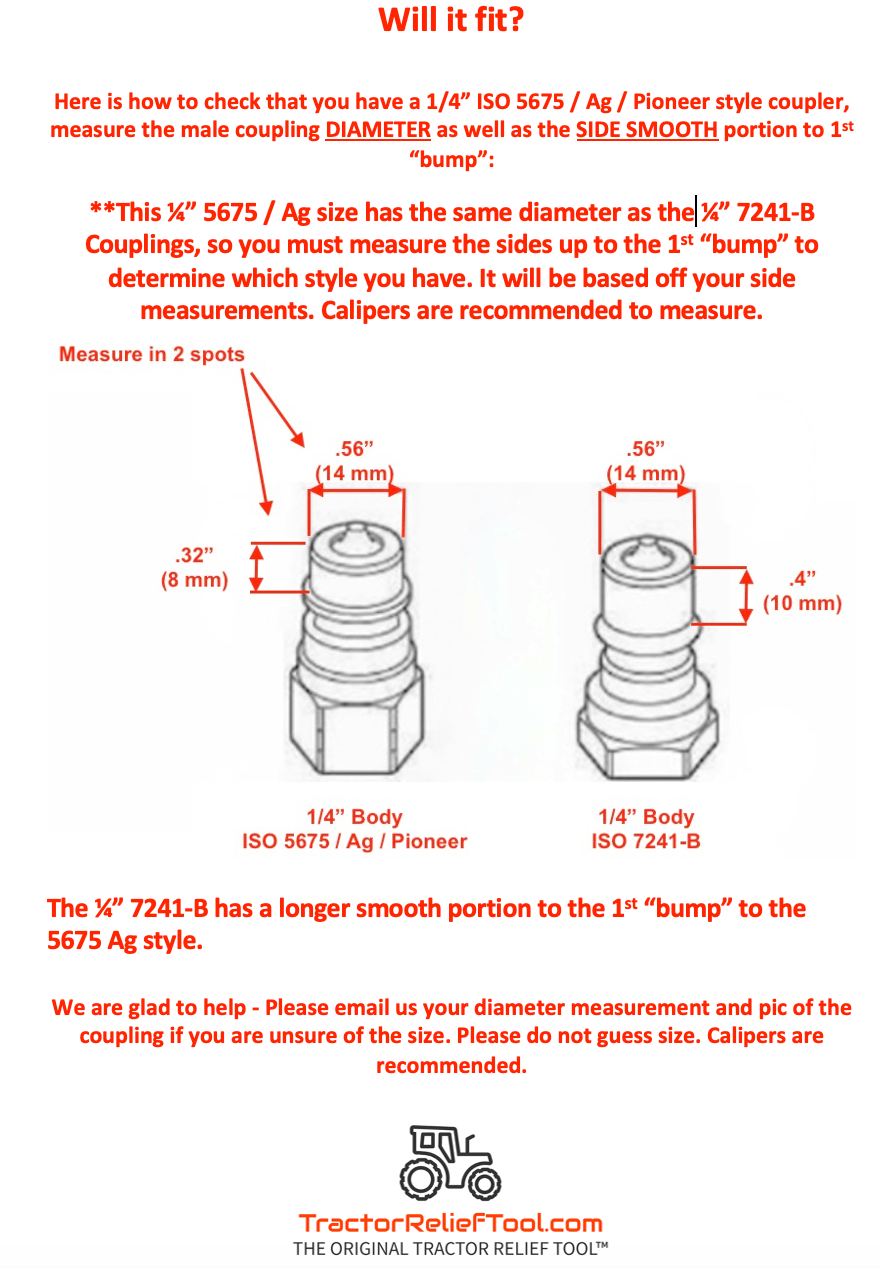 1/4" ISO 5675 / Ag / Pioneer Hydraulic Quick Coupling Pressure Decompression Relief Release Tool TractorReliefTool.Com Store